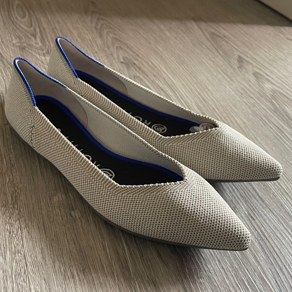 Rothy's Cream Flats with Blue Trim